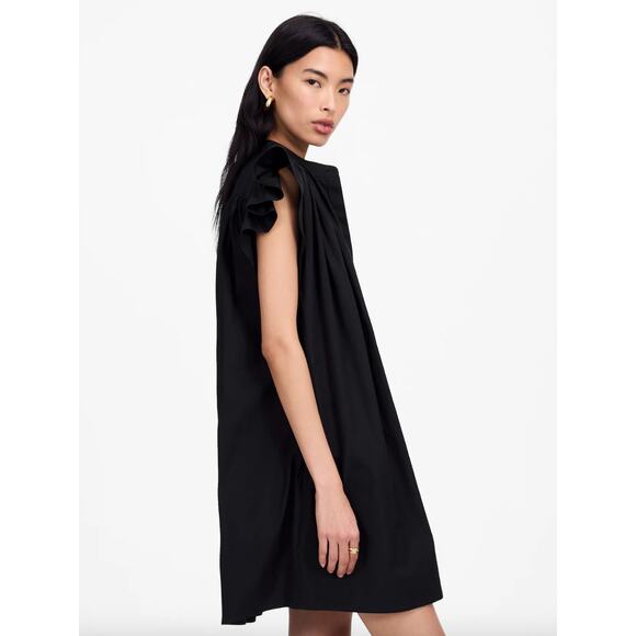 Madewell Flutter Sleeve Button Front Mini Dress Poplin Black Relaxed Medium NWT - Picture 4 of 14